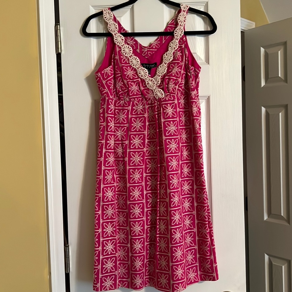 Pink with white embroidered floral cotton Dress